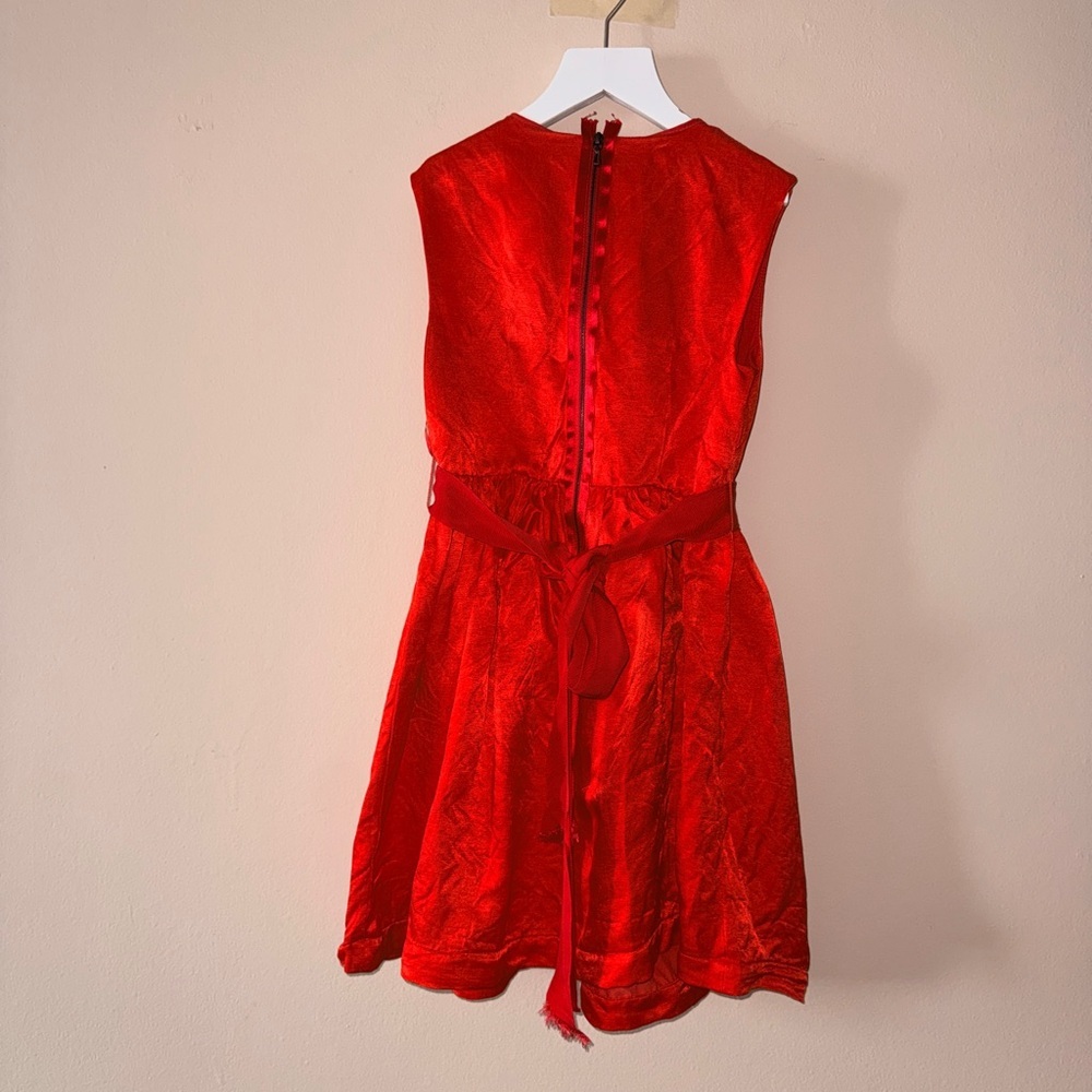 Lanvin Petite Kids Red Silk Sleevless Red Belted Dress - 10 - Picture 9 of 12